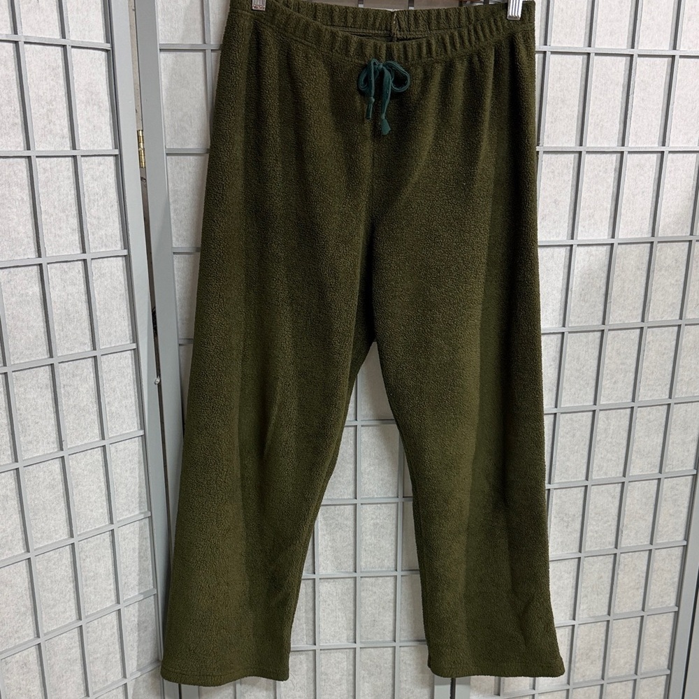 Men's Olive Green Fleece Jogger Pants with Drawstring Waist, Medium